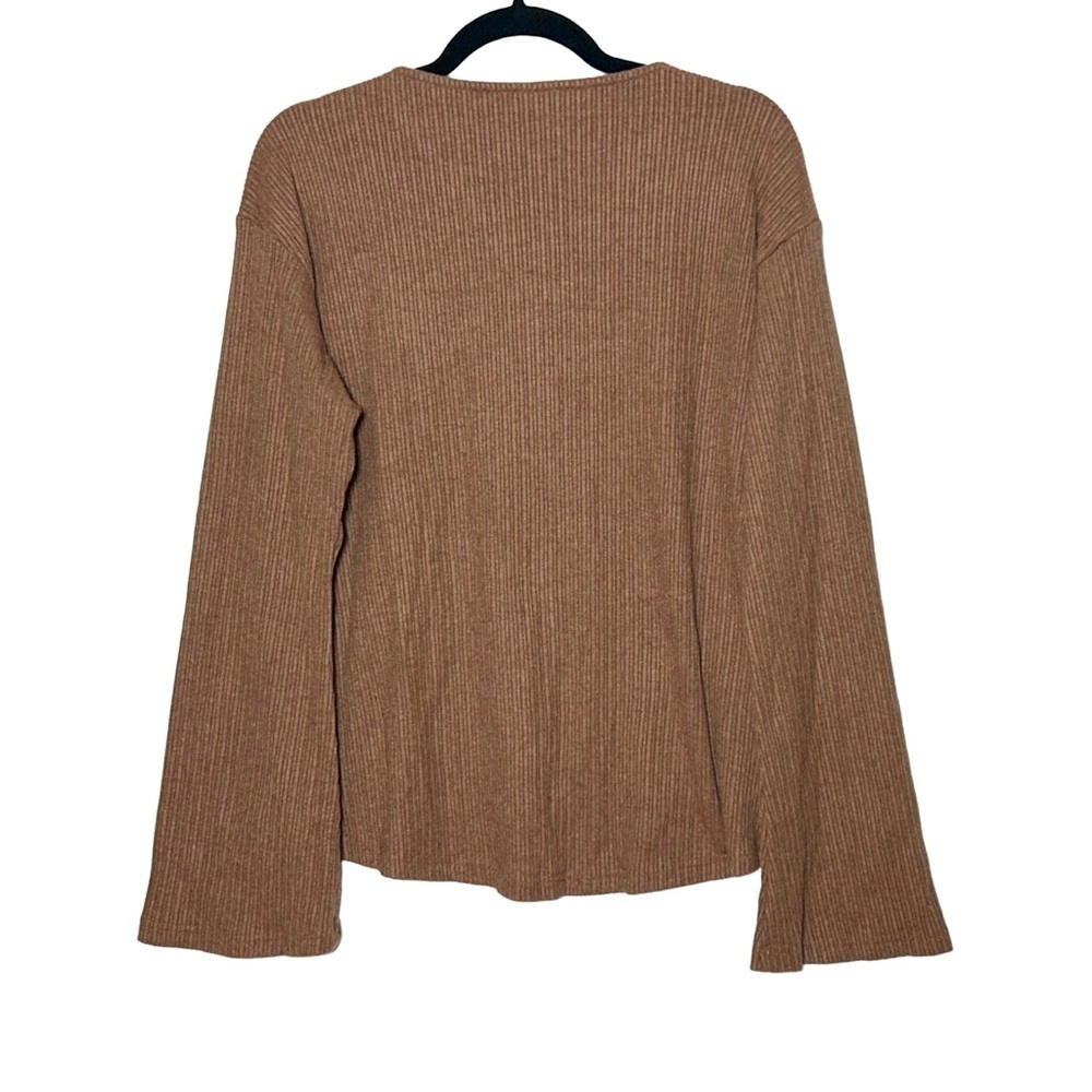 NWT OGL Brown V Neck Flare Long Sleeve Cardigan with Front Hook Closure, Large - Picture 4 of 13